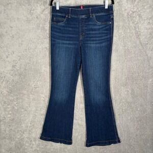 Spanx Women Dark Wash Flare Leg High Rise Pull On Stretch Denim Jeans Blue Large